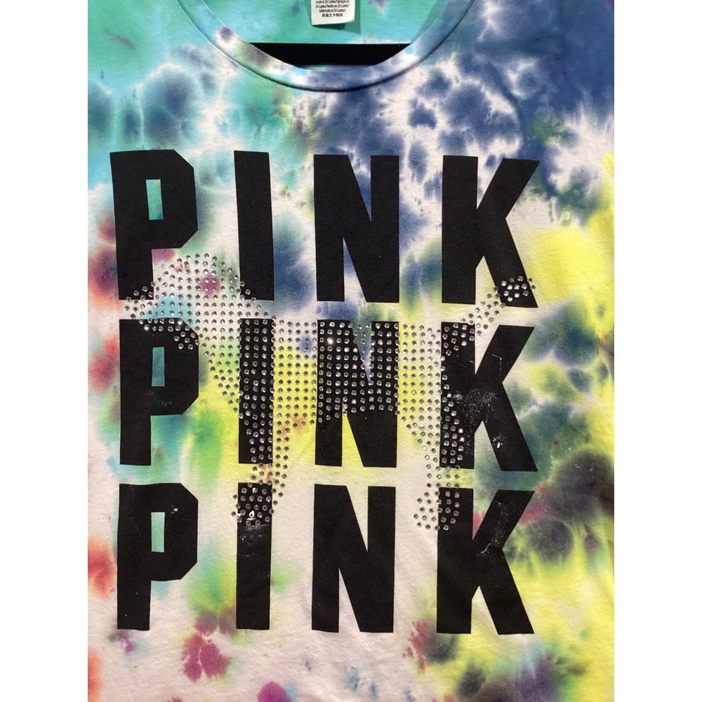 Victoria's Secret PINK Tie Dye Rhinestone Dog Graphic T-Shirt Large